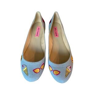 Betsey Johnson Leoniee Emoji Blue Denim Ballet Flats Shoes Womens Size 9